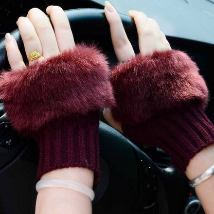 Fancy Winter Wool Gloves for Women Girls Knitting Wool gloves l Keep Warm Short Mitten Fingerless Lady Girl Half Finger Gloves Rabbit Lady hand Gloves